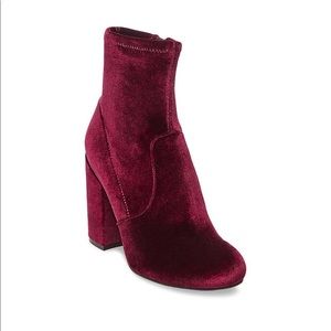 STEVE MADDEN BURGUNDY VELVET BOOTIES